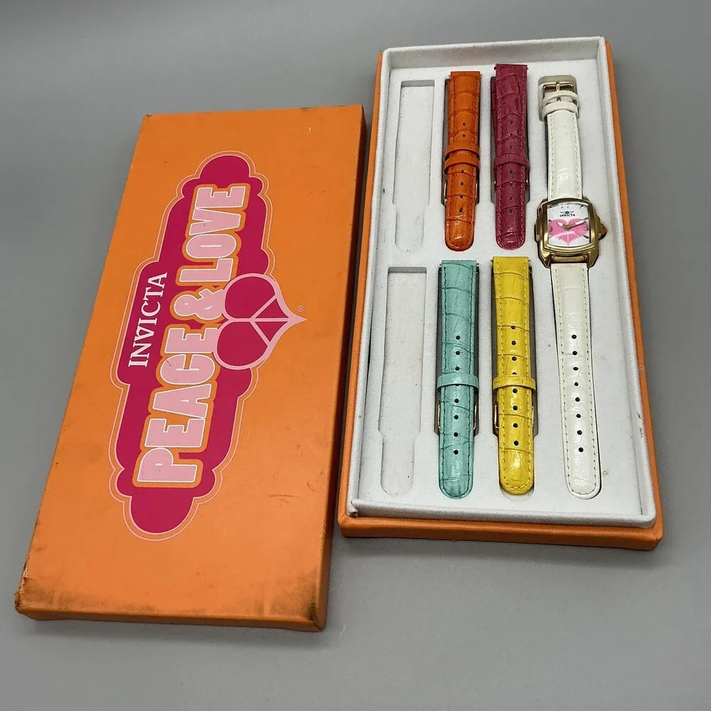 Invicta Lupah 19841 Peace & Love Womens Watch 29mm Gold Tone in Box New Battery
